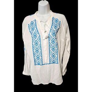 Michael Michael Kors White Cotton Tunic Shirt Top Medium M Embroidered